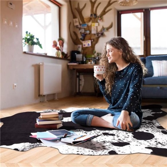 Faux Cowhide Rug 3.6 x2.3 Feet,Cute Cow Hide Rug for Living Room Bedroom Western - Picture 6 of 7